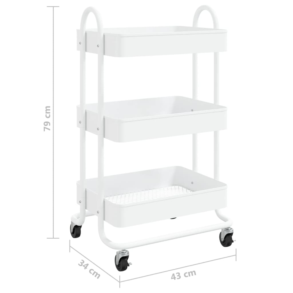 Trolley with 3 shelves 43x34x79 cm steel - white - number 7.