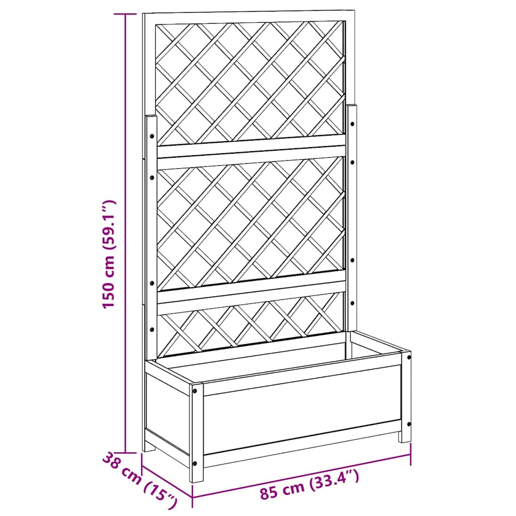Raised planter with trellis 85x38x150 cm solid acacia wood - number 9.