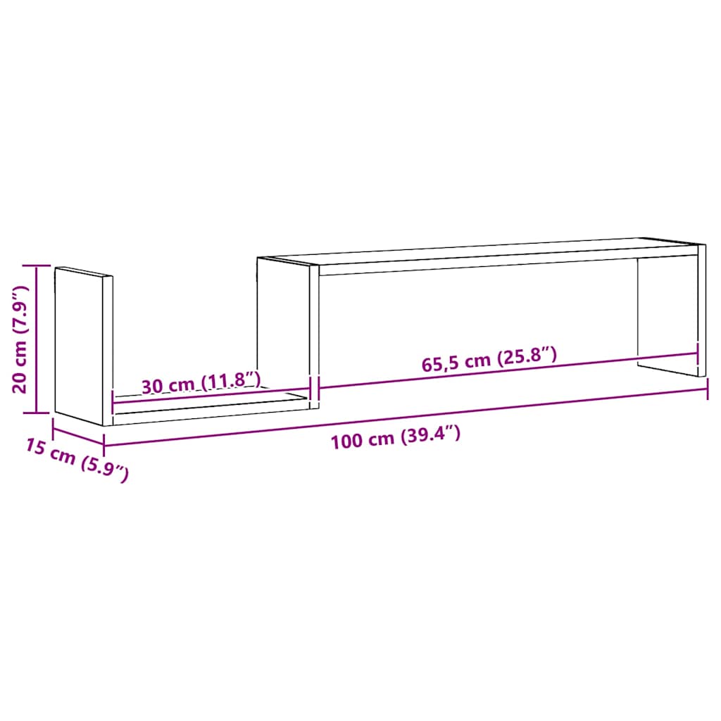 Vegghyller pc -er. 100x15x20 cm konstruert tre - hvit høy glans, 2, 1 - number 8.