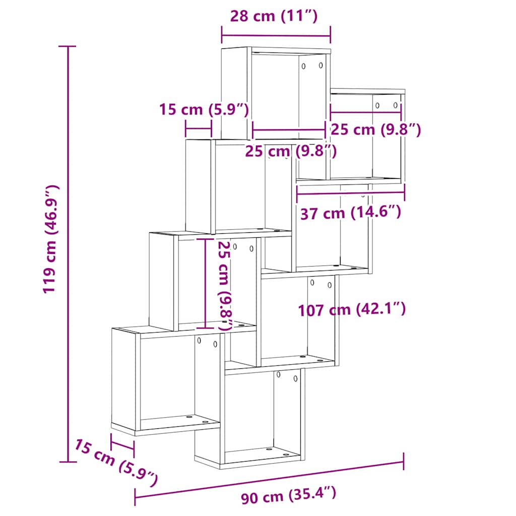 Półka ścienna 90x15x119 cm sześcienna drewno klejone - biała, 1 - number 6.