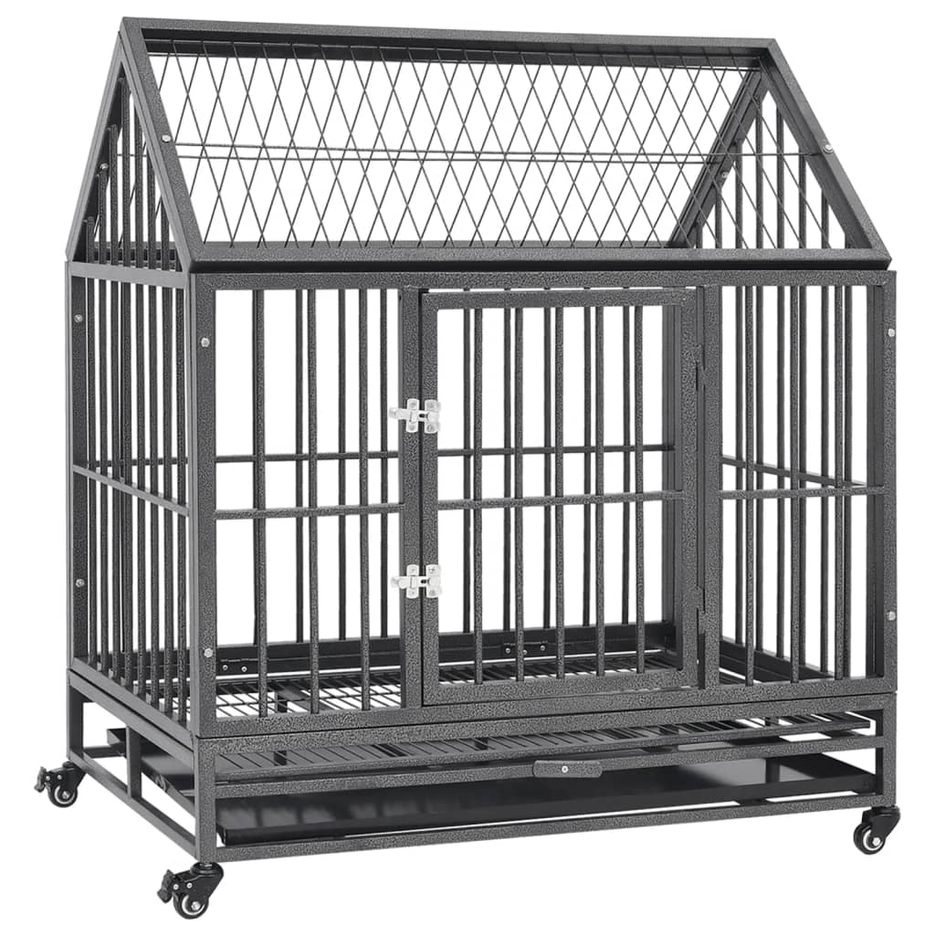 Cage pour chien avec roues et toit 92x62x106 cm acier - number 1.