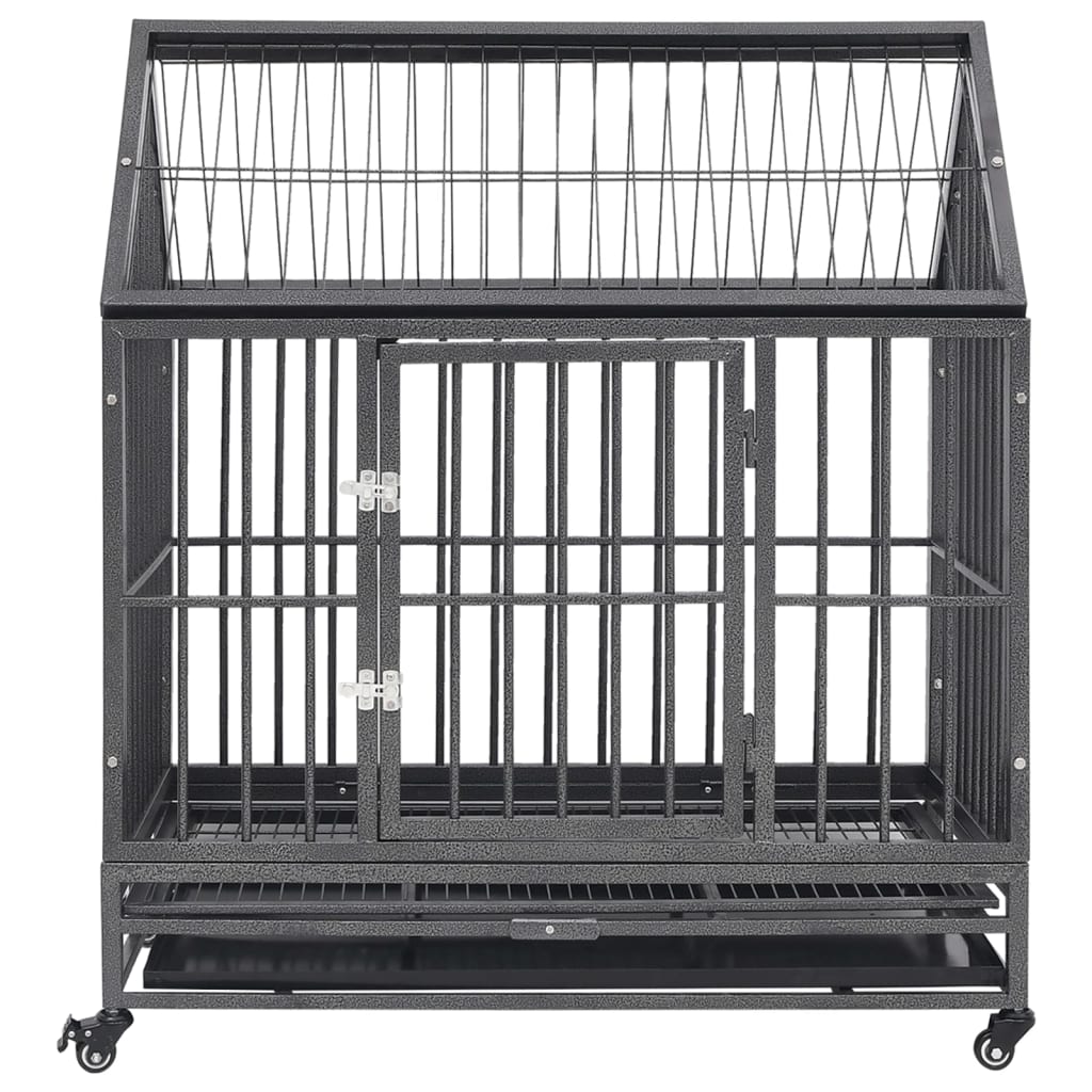Cage pour chien avec roues et toit 92x62x106 cm acier - number 2.