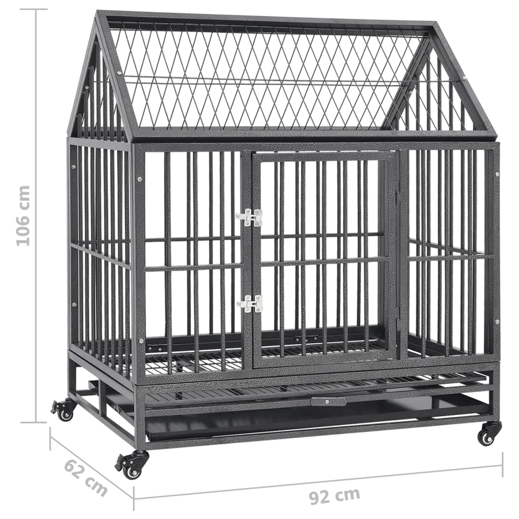 Cage pour chien avec roues et toit 92x62x106 cm acier - number 8.