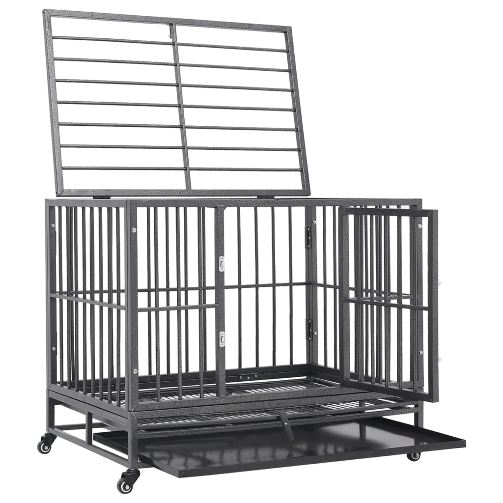 Cage pour chien avec roues en acier - 92 x 62 x 76 cm - number 5.