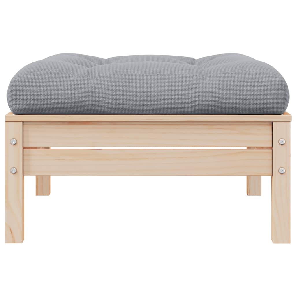 Fodskammel til haven med grå hynde massivt fyrretræ - number 2.