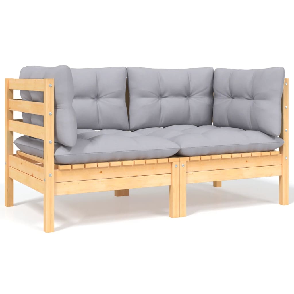 2-personers havesofa med grå hynder massivt fyrretræ - brun og grå, 2, hjørnesofa (2 stk.) - number 1.
