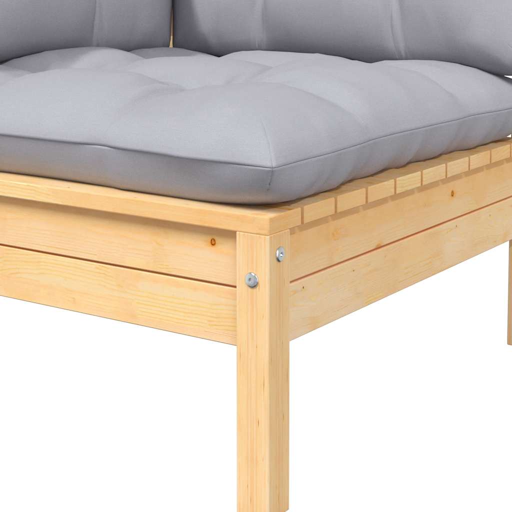 2-personers havesofa med grå hynder massivt fyrretræ - brun og grå, 2, hjørnesofa (2 stk.) - number 5.