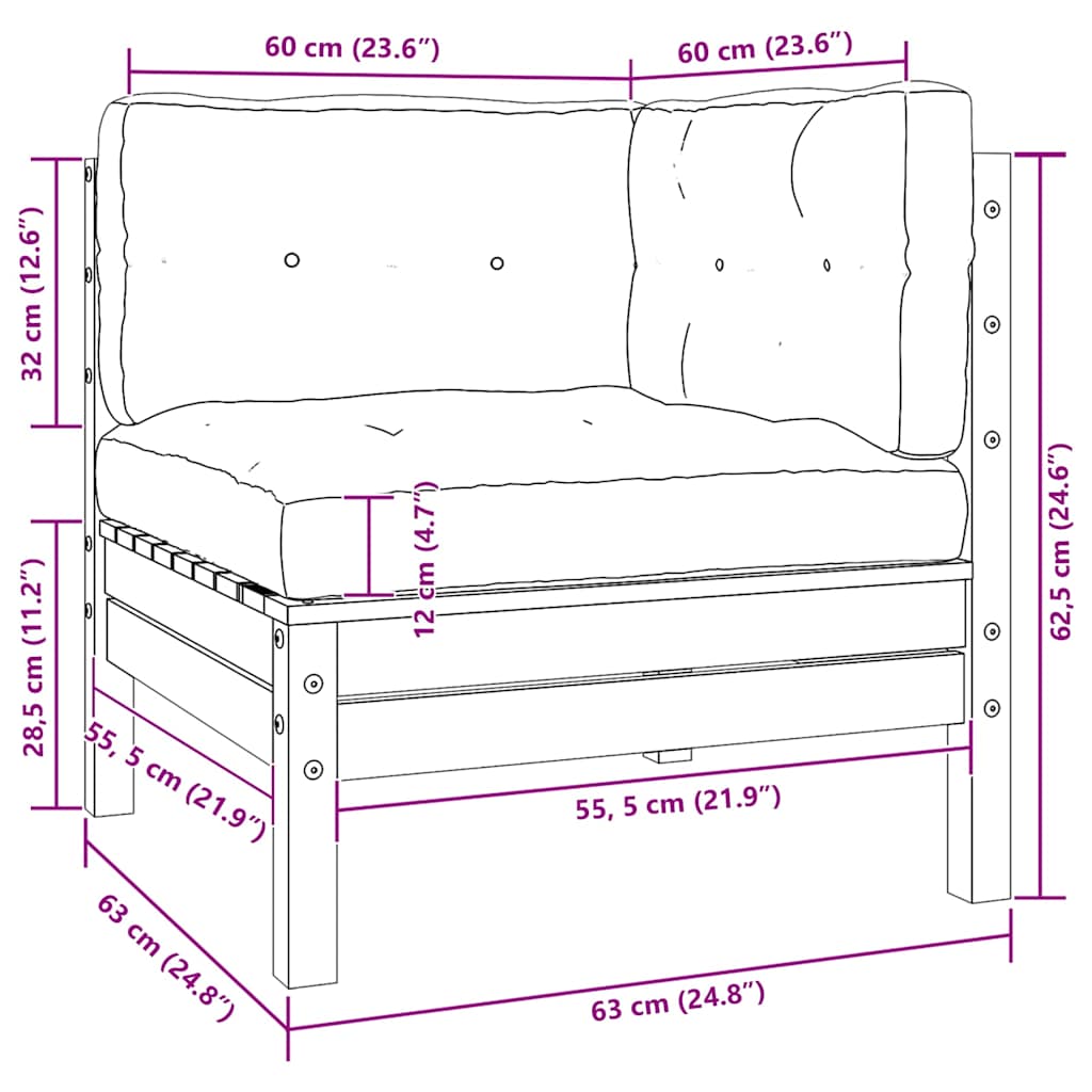 2-personers havesofa med grå hynder massivt fyrretræ - brun og grå, 2, hjørnesofa (2 stk.) - number 7.