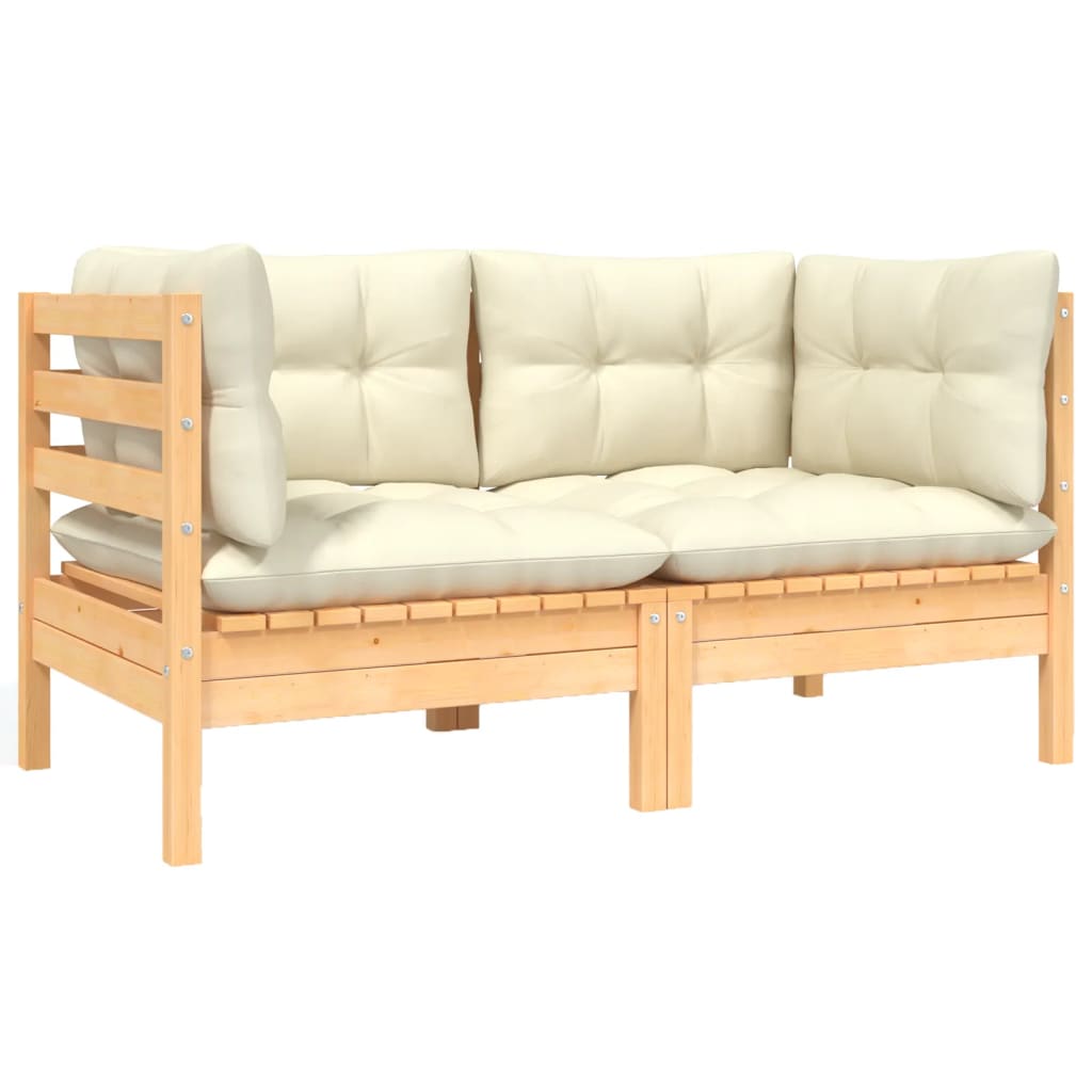 2-personers havesofa med cremefarvede hynder massivt fyrretræ - natur og cremefarvet, 2, hjørnesofa (2 stk.) - number 1.
