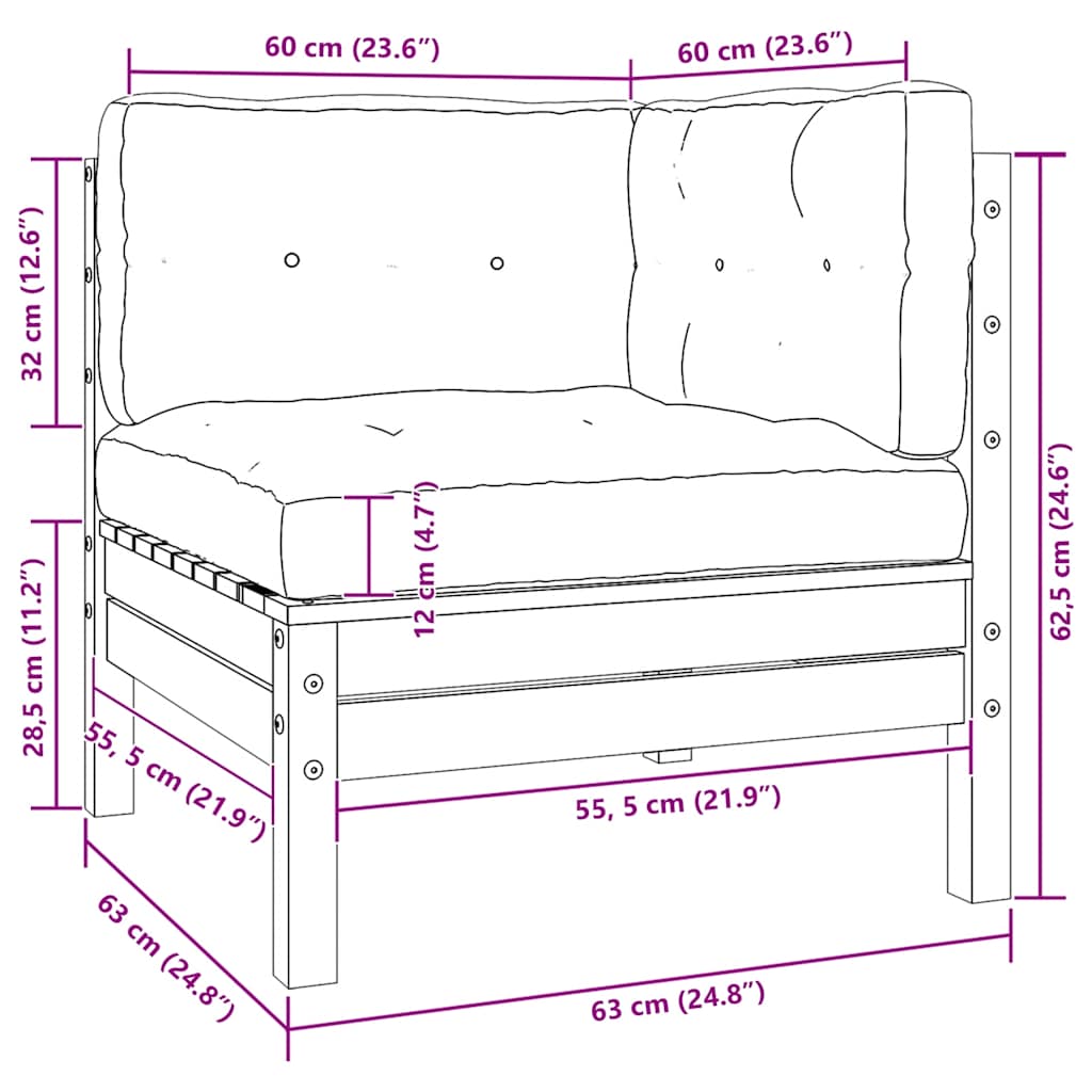 2-personers havesofa med cremefarvede hynder massivt fyrretræ - natur og cremefarvet, 2, hjørnesofa (2 stk.) - number 7.