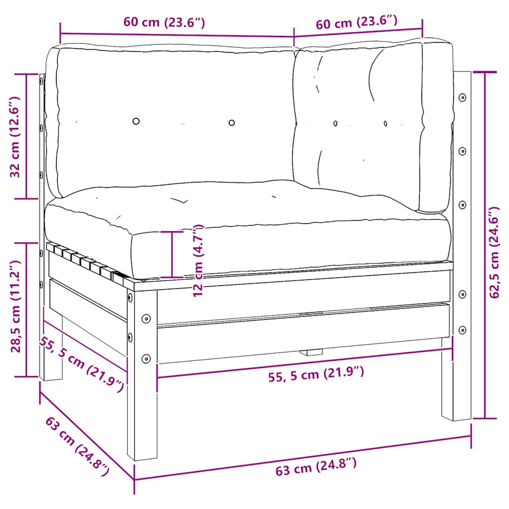 Kutni modul za vrtnu garnituru, jastuci krem boje, puna borovina - number 6.