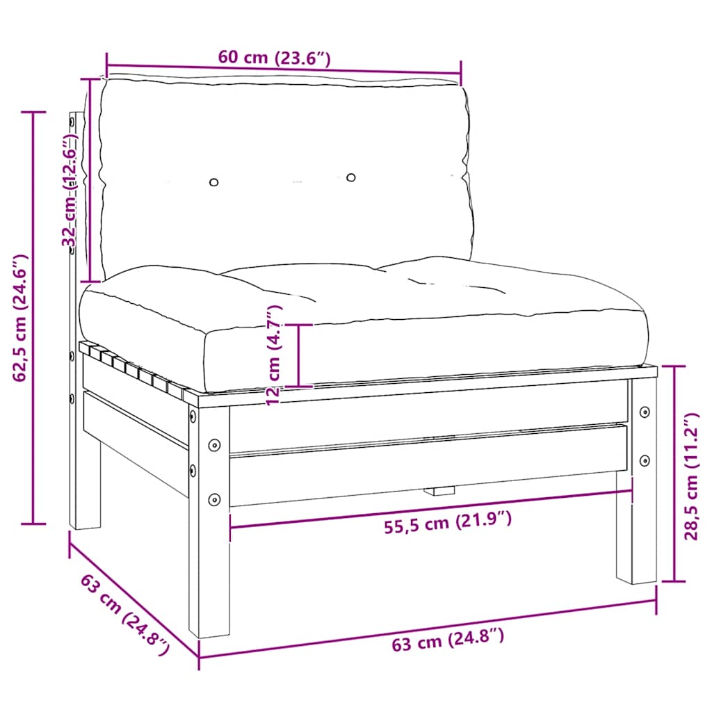 Midterdel til havesofa med hynder massivt fyrretræ - hvid, 1, midtersofa - number 6.