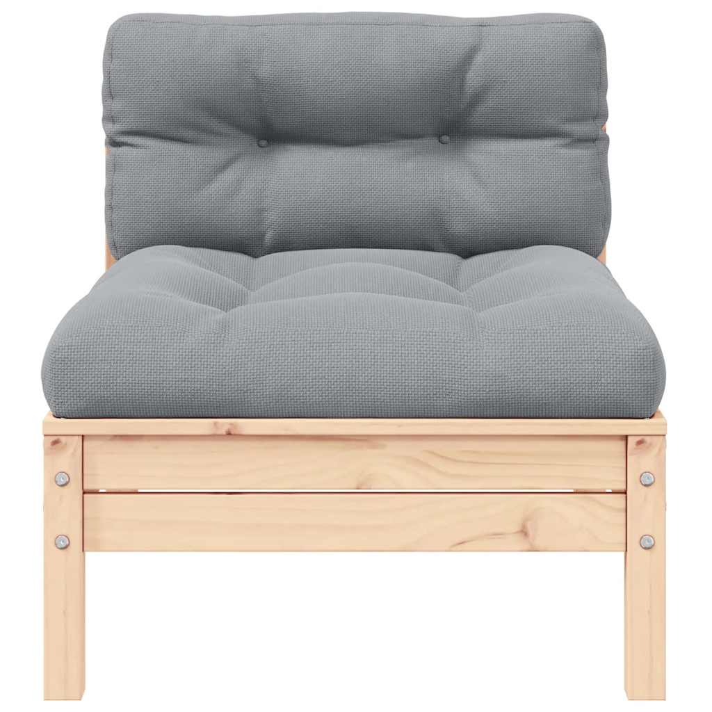 Mittdel för trädgårdssoffa med grå kuddar, massiv furu - number 2.