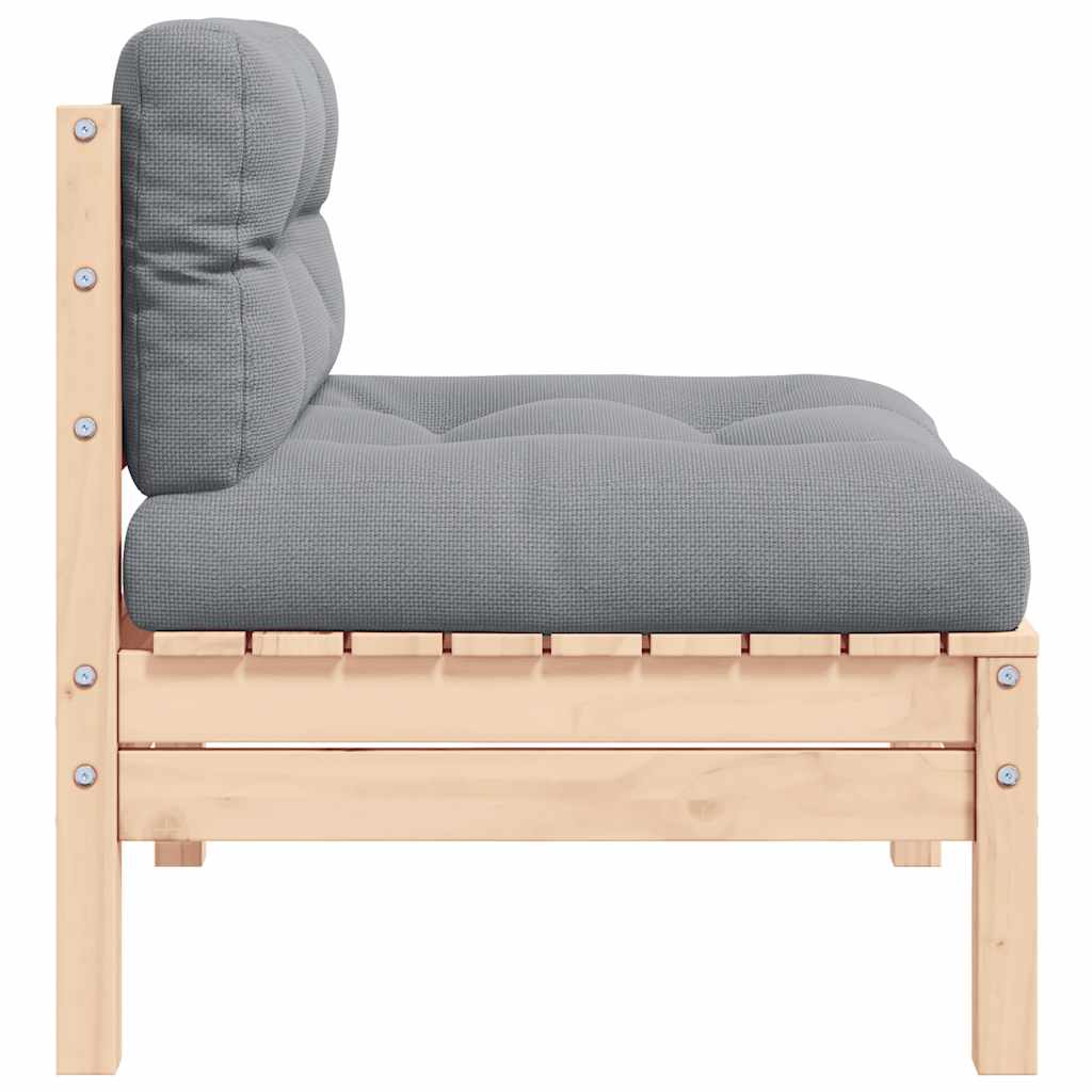 Mittdel för trädgårdssoffa med grå kuddar, massiv furu - number 3.