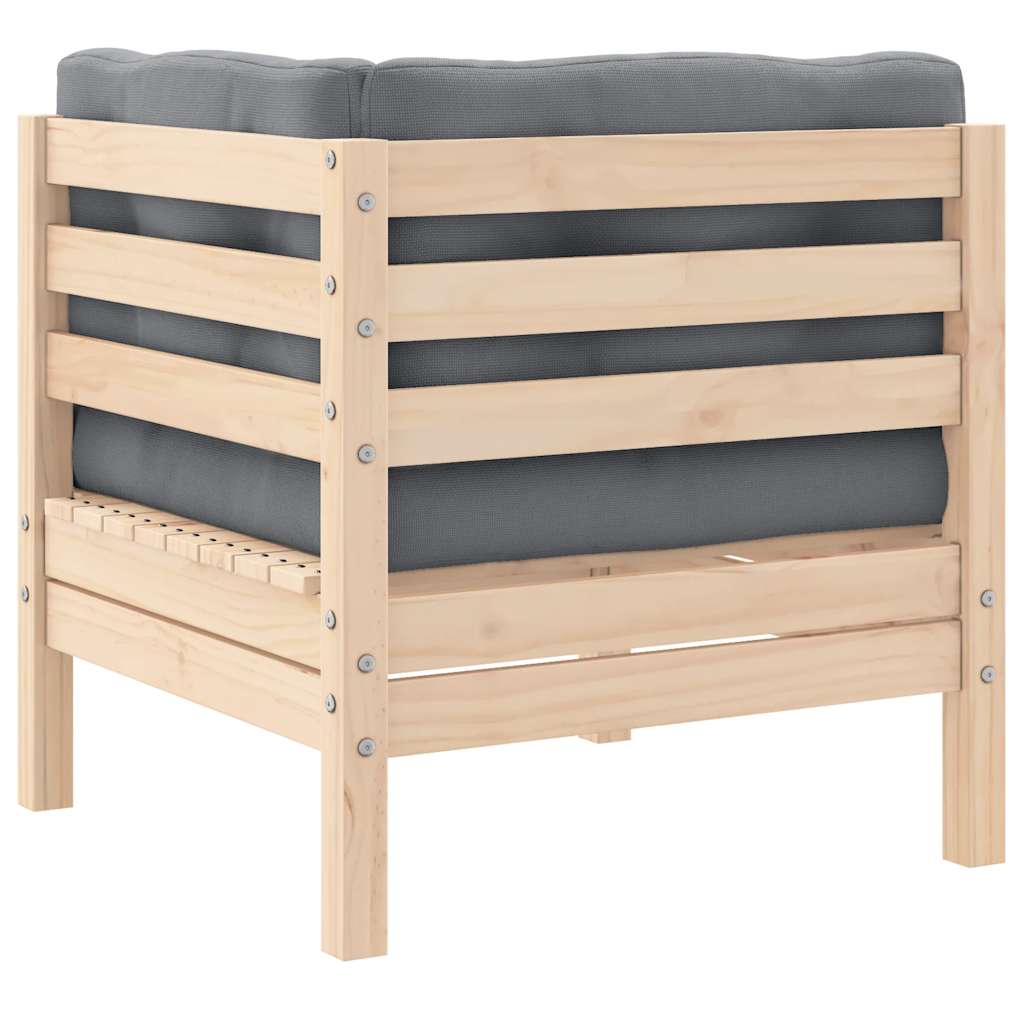 Kutni dio za vrtnu garnituru sa sivim jastucima, puna borovina - number 3.