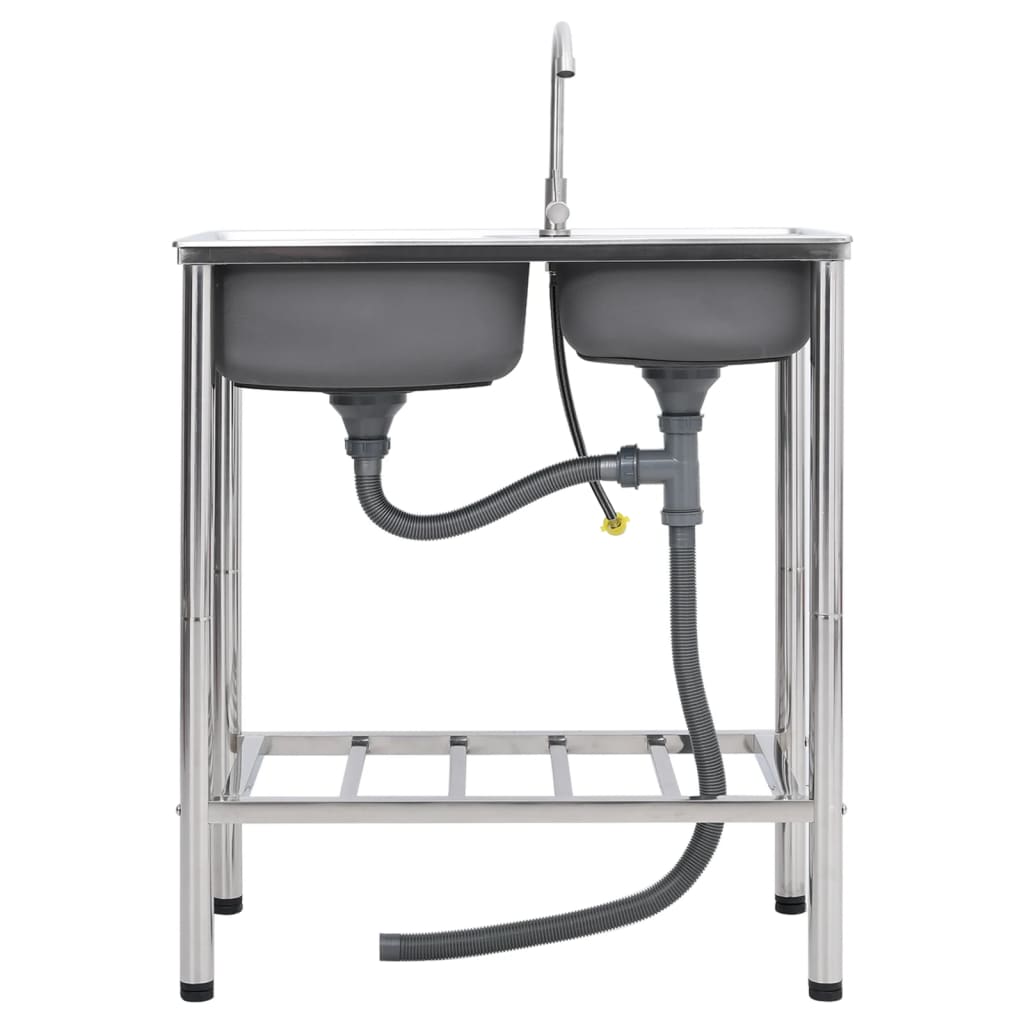 Sudoper za kampiranje sa slavinom dvostruki sudoper nehrđajući čelik - 76 x 42 x 18,5 cm - number 2.