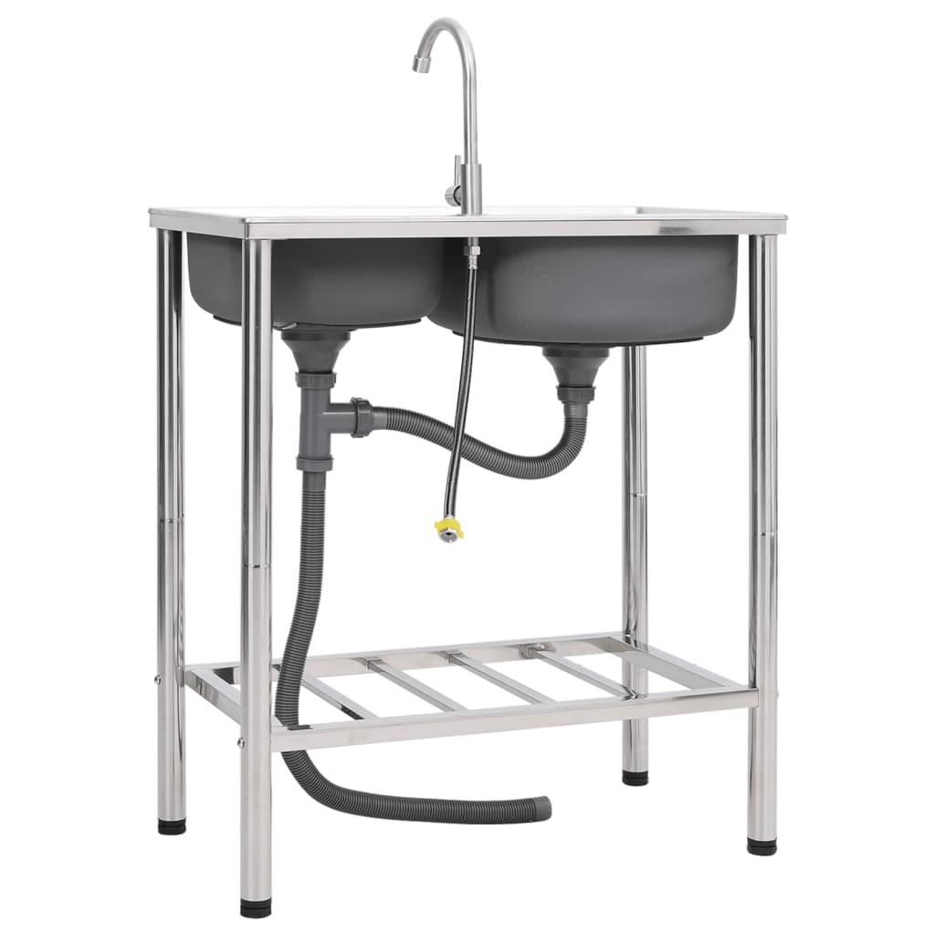 Sudoper za kampiranje sa slavinom dvostruki sudoper nehrđajući čelik - 76 x 42 x 18,5 cm - number 4.