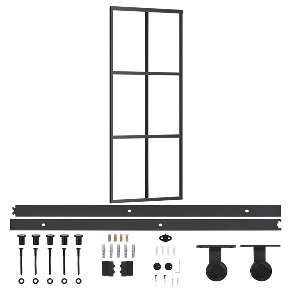 Skydedør m. monteringssæt 76x205 cm sikkerhedsglas og aluminium - 76 x 205 cm (200 cm glideskinne), 1, 3x2 gitter - number 2.