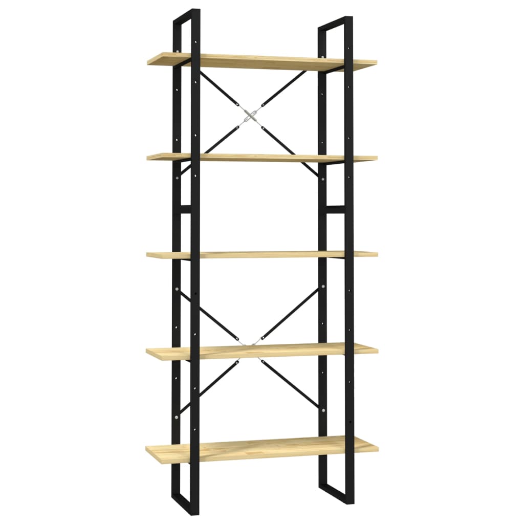 Bokhylle med 5 hyller 80x30x175 cm furu - sort og lysebrun, 1, 80 cm - number 2.