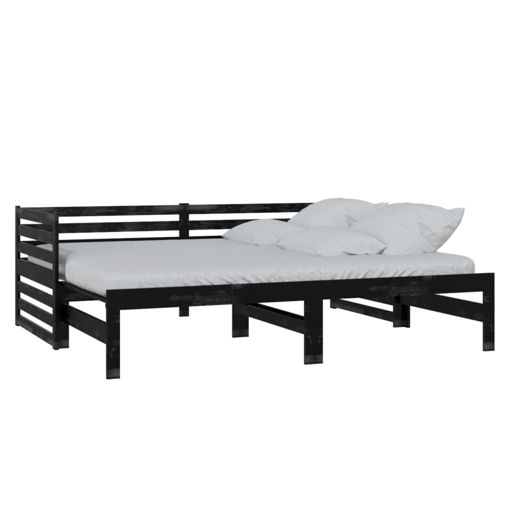 Daybed med uttrekk 2x(90x200) cm massiv furu sort - number 2.