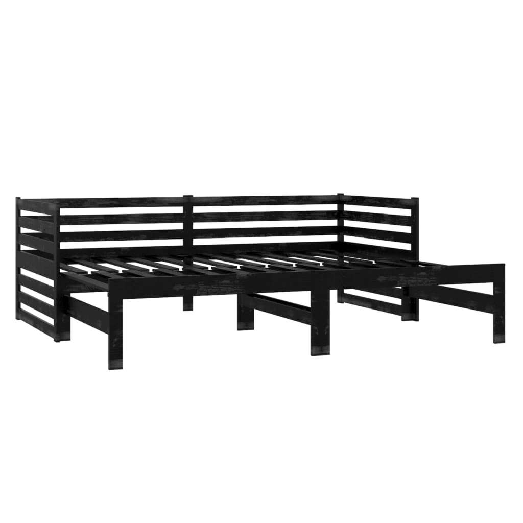 Daybed med uttrekk 2x(90x200) cm massiv furu sort - number 5.