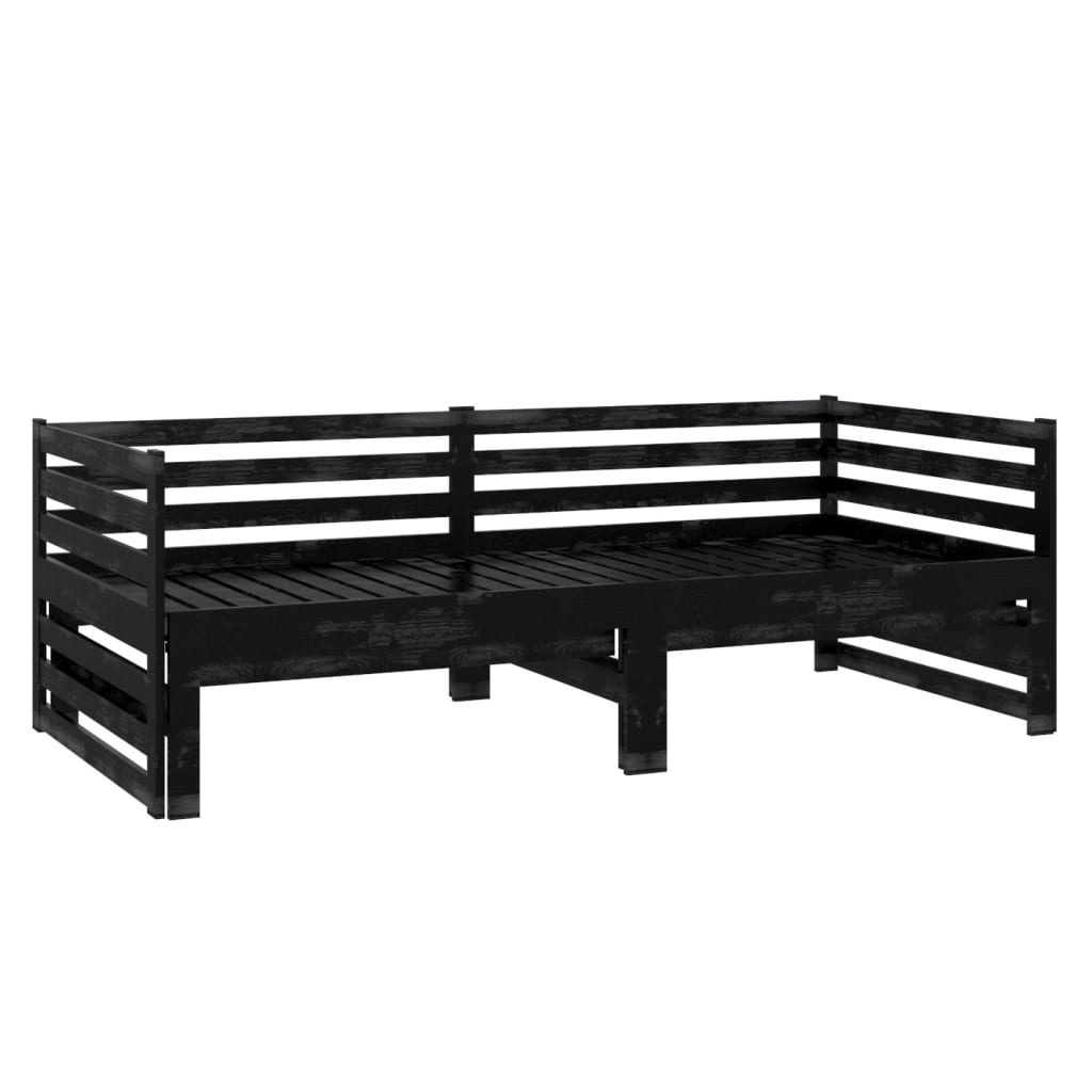Daybed med uttrekk 2x(90x200) cm massiv furu sort - number 6.