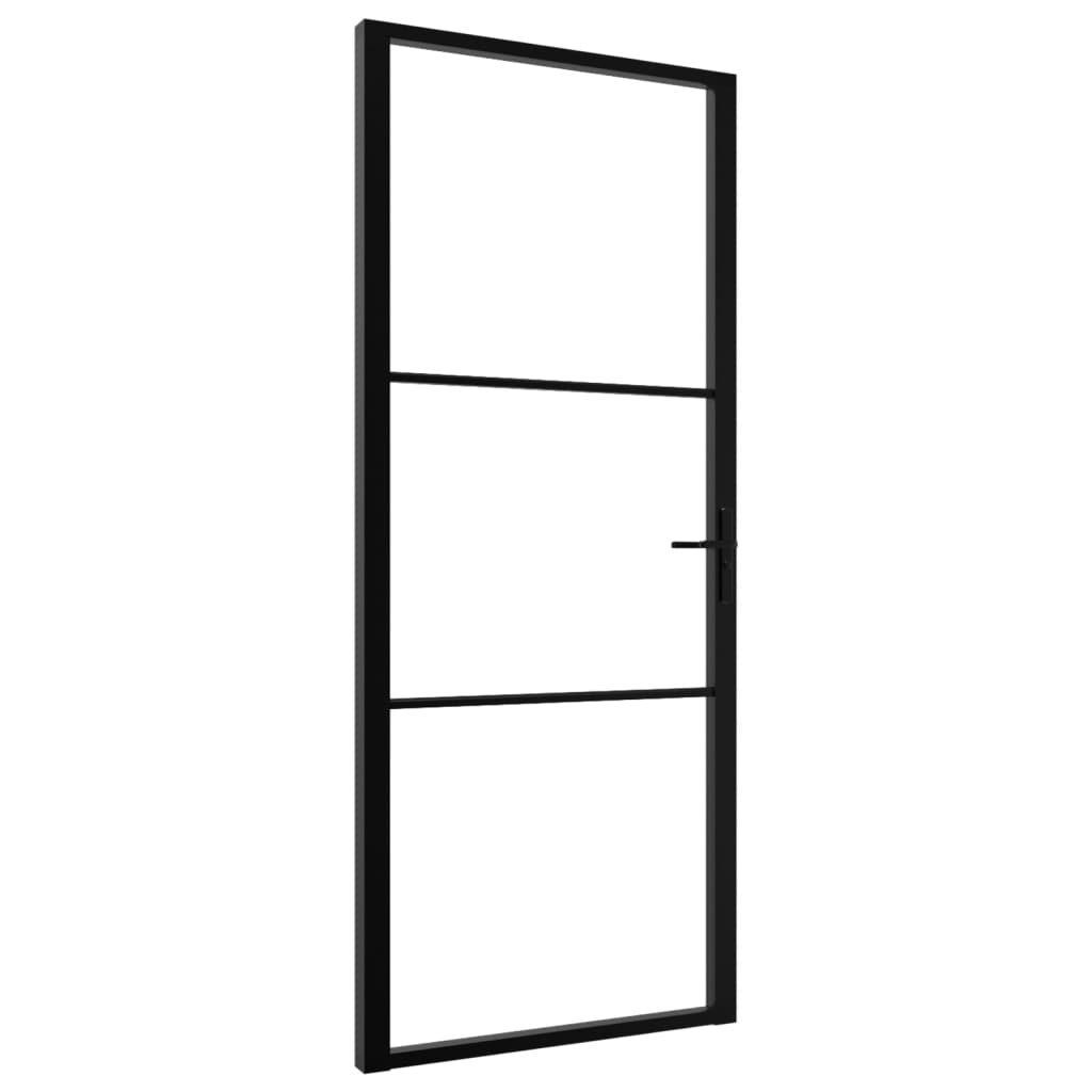 Indvendig dør 93x201,5 sikkerhedsglas og aluminium sort - sort og gennemsigtig, 93 x 201.5 cm, 1, 2 horisontale stænger - number 2.