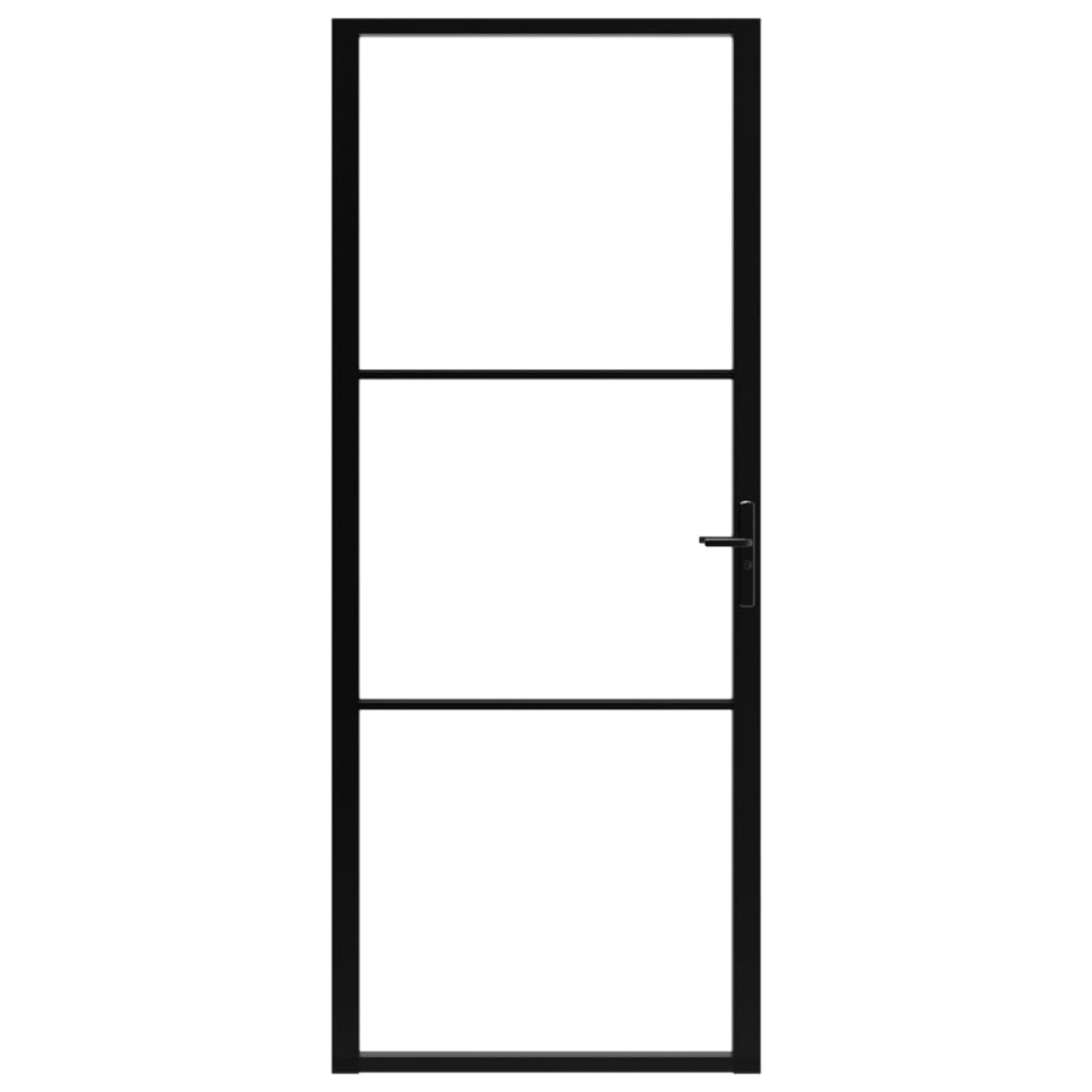 Indvendig dør 93x201,5 sikkerhedsglas og aluminium sort - sort og gennemsigtig, 93 x 201.5 cm, 1, 2 horisontale stænger - number 3.