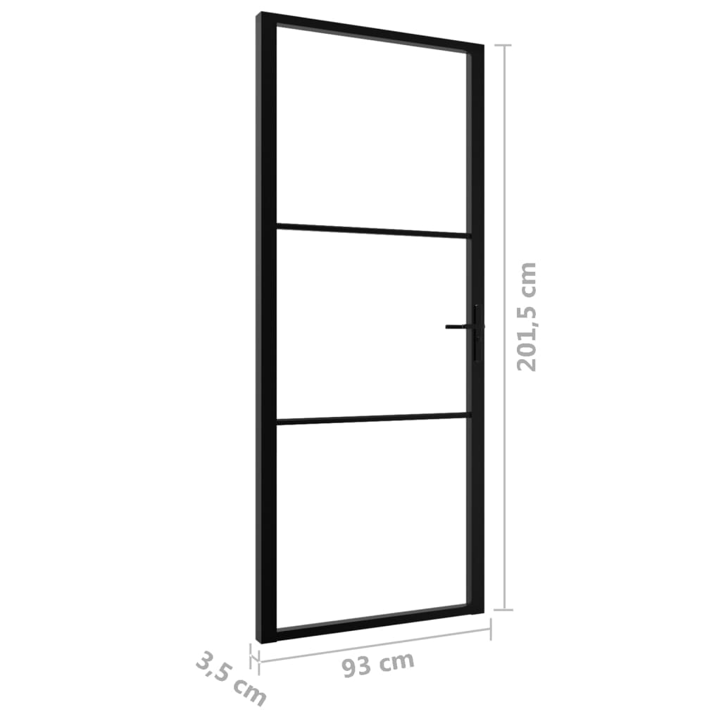 Indvendig dør 93x201,5 sikkerhedsglas og aluminium sort - sort og gennemsigtig, 93 x 201.5 cm, 1, 2 horisontale stænger - number 6.