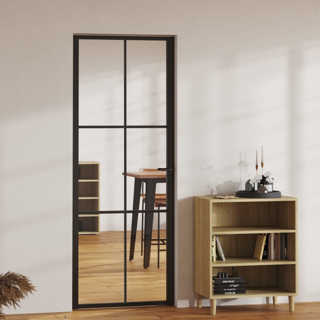 Indvendig dør 76x201,5 cm sikkerhedsglas og aluminium sort - sort og gennemsigtig, 76 x 201.5 cm, 1, 3x2 gitter - number 1.