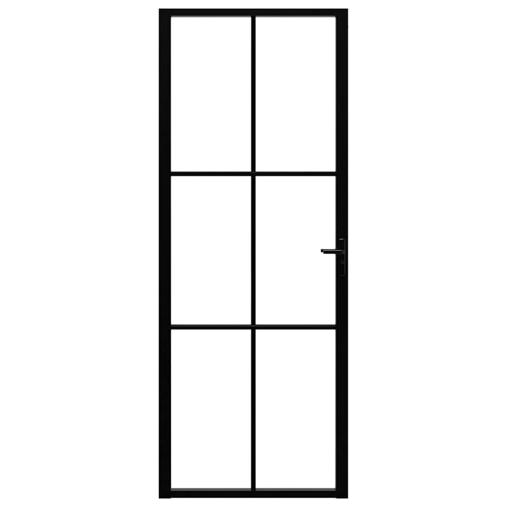 Indvendig dør 76x201,5 cm sikkerhedsglas og aluminium sort - sort og gennemsigtig, 76 x 201.5 cm, 1, 3x2 gitter - number 3.