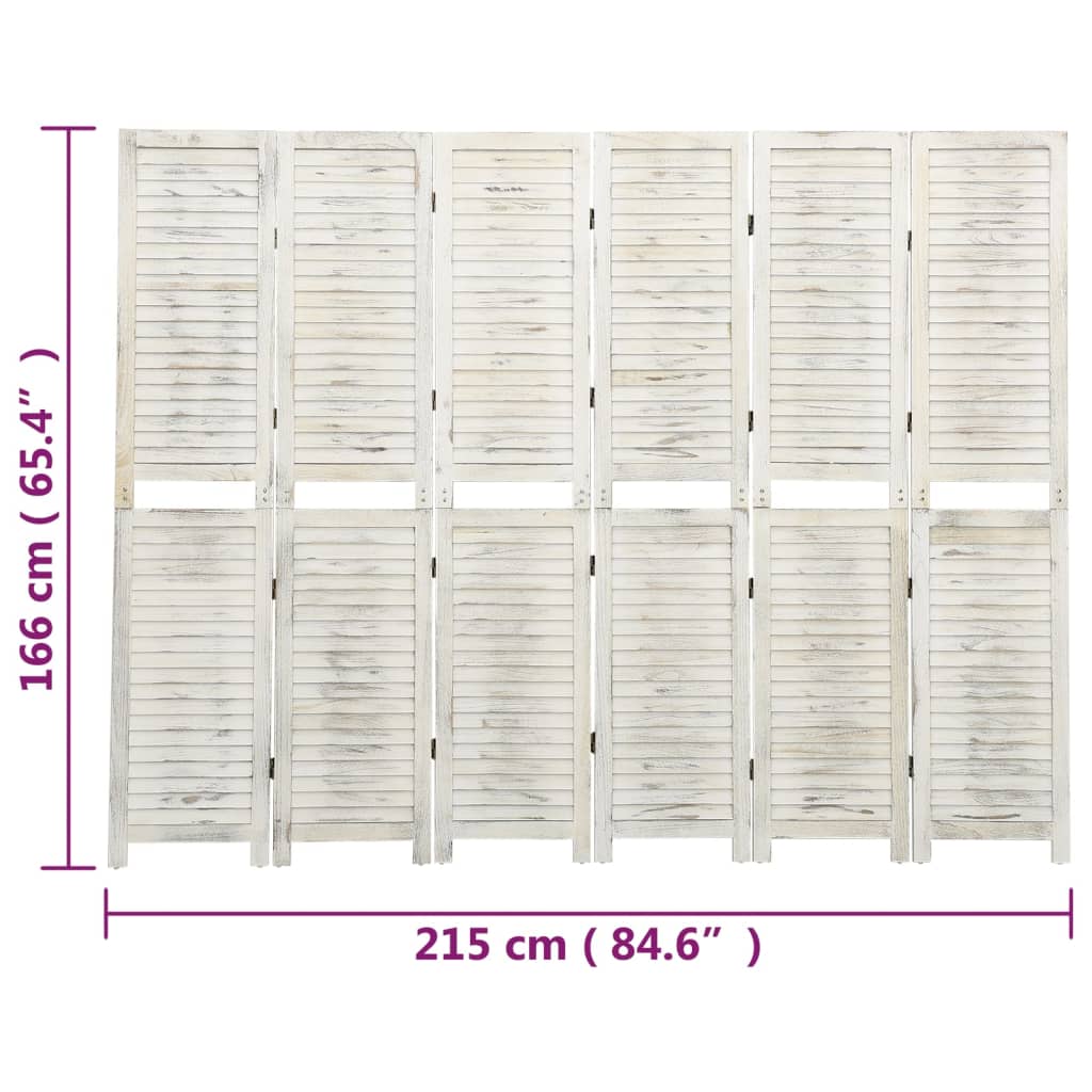 6-panels romdeler 215x166 cm heltre antikk hvit - number 7.