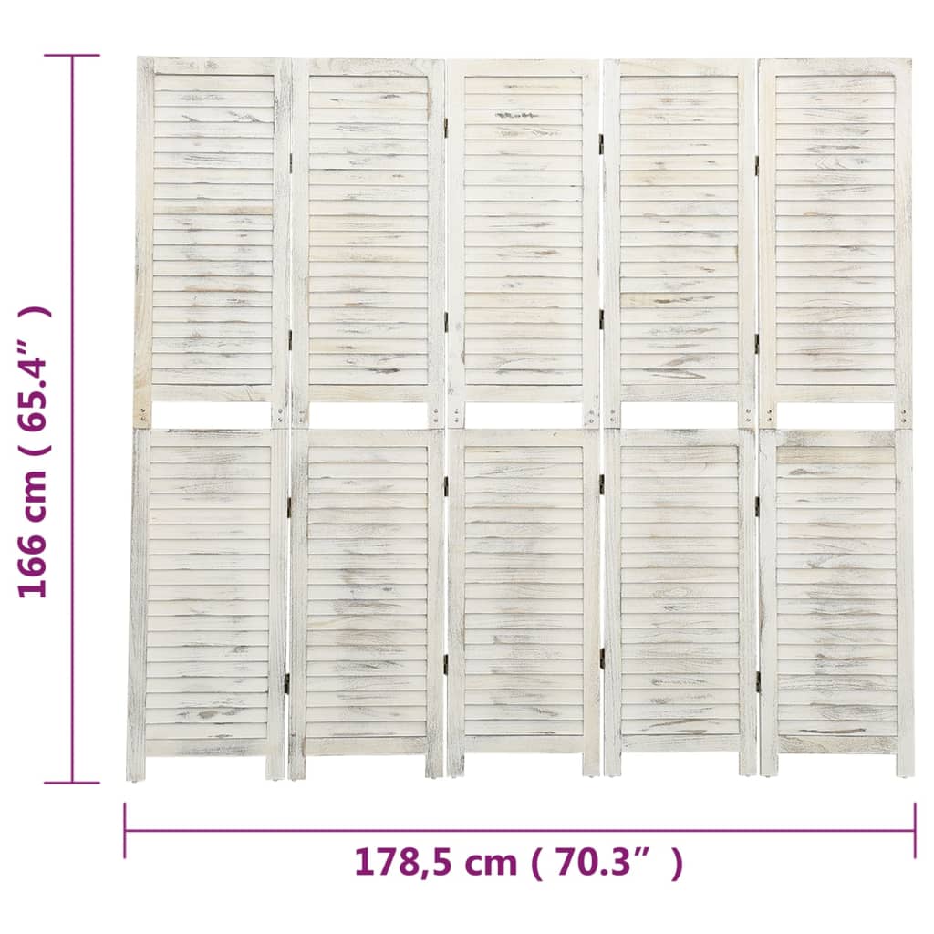 5-felts romdeler 178,5x166 cm heltre antikk hvit - number 7.
