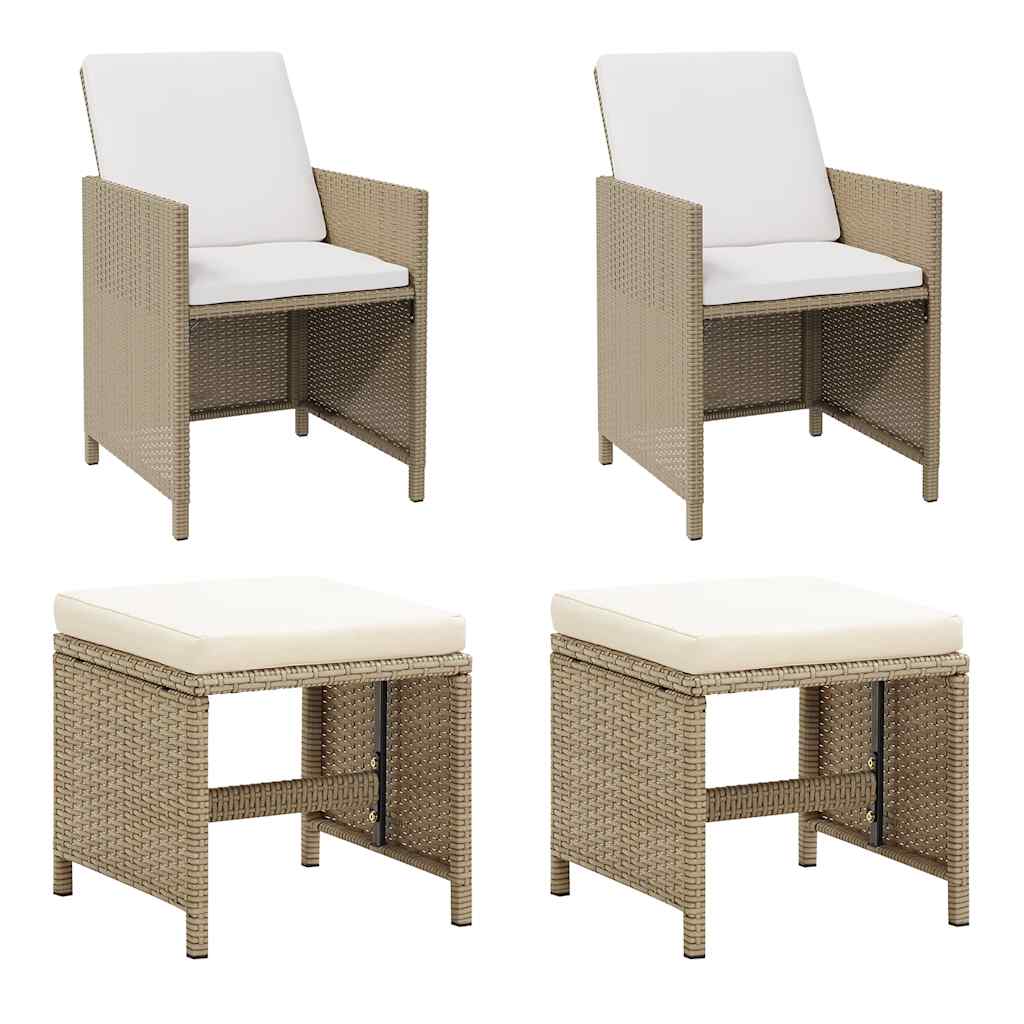 Havestole med skamler 2 stk. polyrattan beige - number 1.