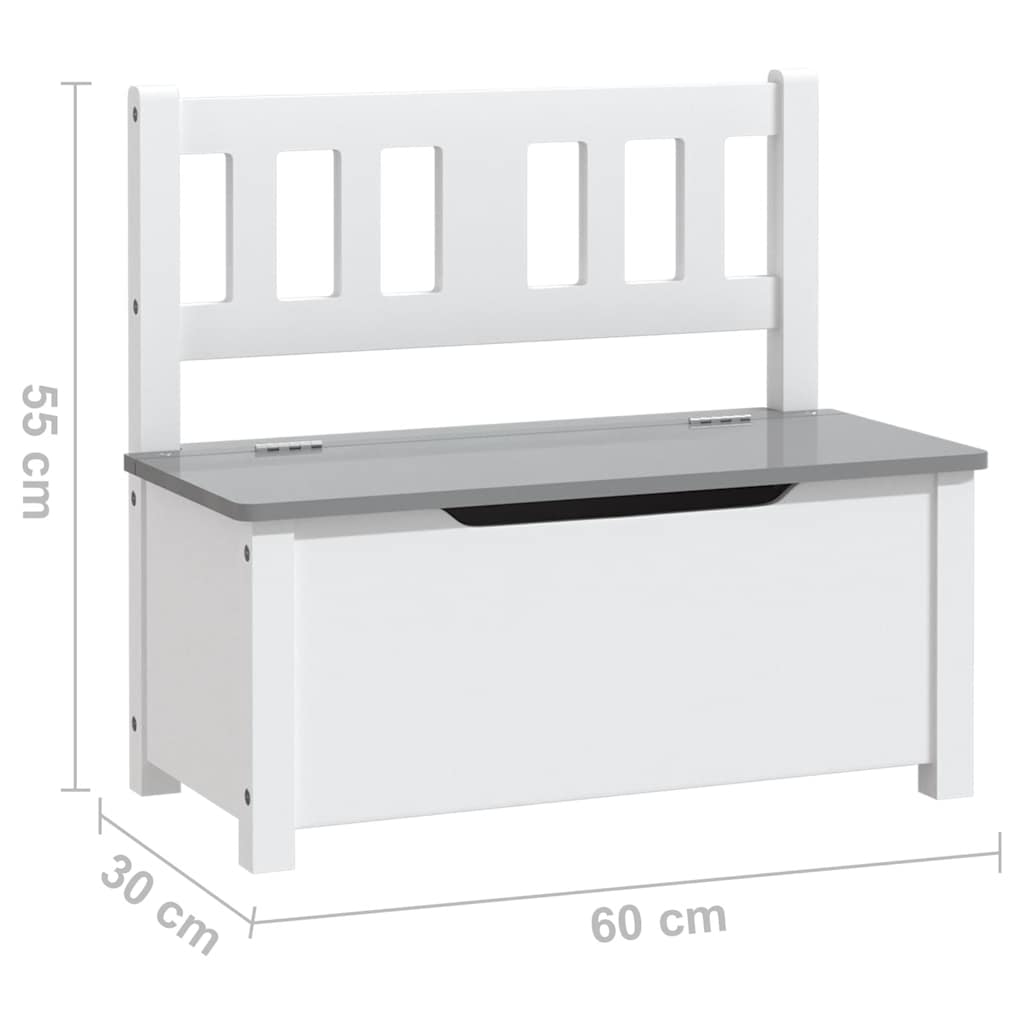 Opbevaringsbænk til børn 60x30x55 cm mdf - hvid og grå - number 7.