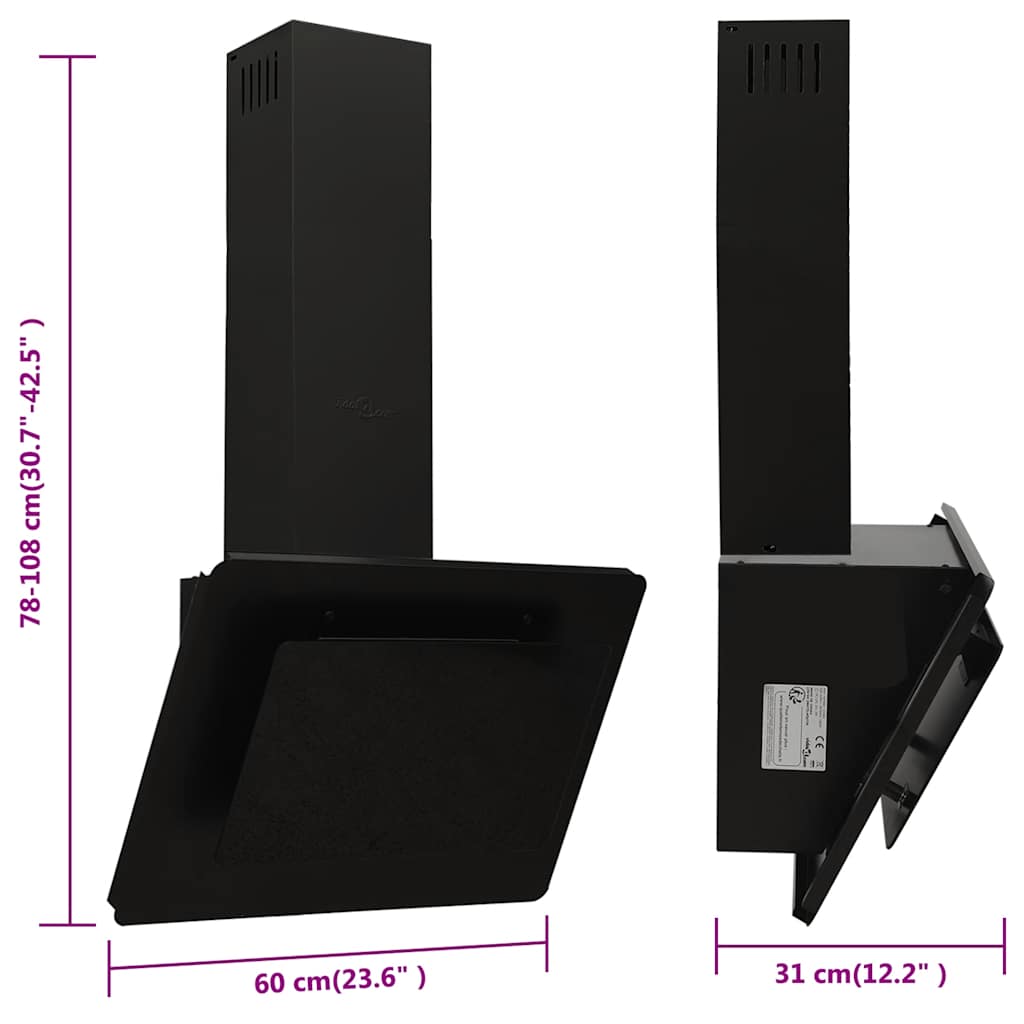 Væghængt emhætte 60 cm rustfrit stål og hærdet glas - sort, 60 x 31 x 108 cm - number 10.
