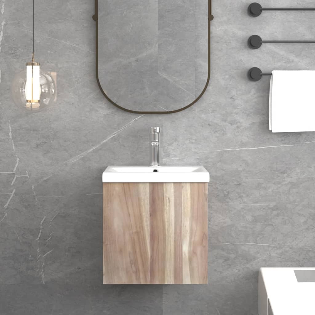 Vegghengt baderomsskap 41x38x40 cm heltre teak - number 1.