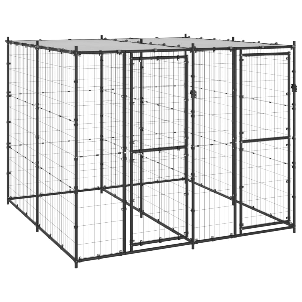 Cage pour chien d'extérieur avec toit 4,84 m² acier - noir et argent, 220 x 220 x 180 cm, 1, oui - number 1.