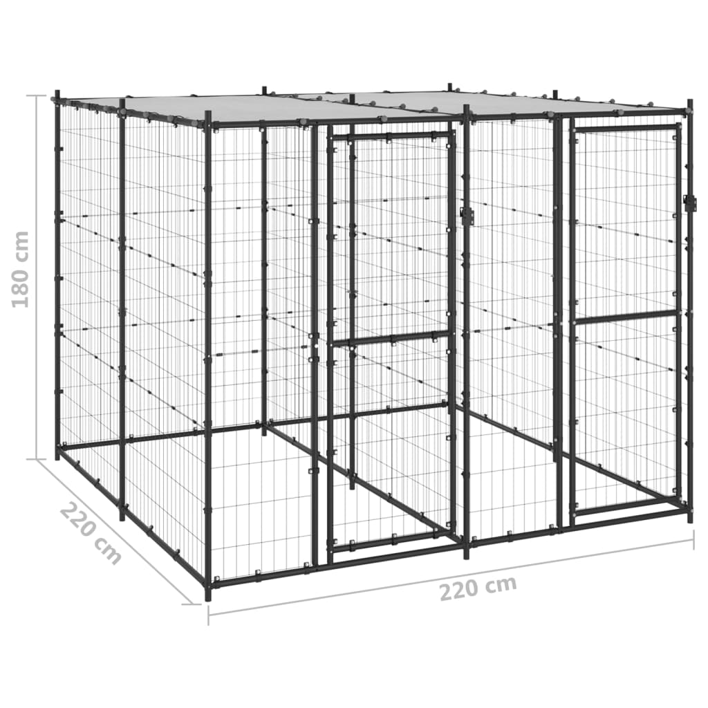 Cage pour chien d'extérieur avec toit 4,84 m² acier - noir et argent, 220 x 220 x 180 cm, 1, oui - number 6.
