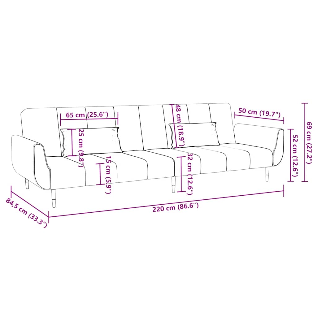 2-manns sovesofa med 2 puter fløyel - blå, med puter - number 12.