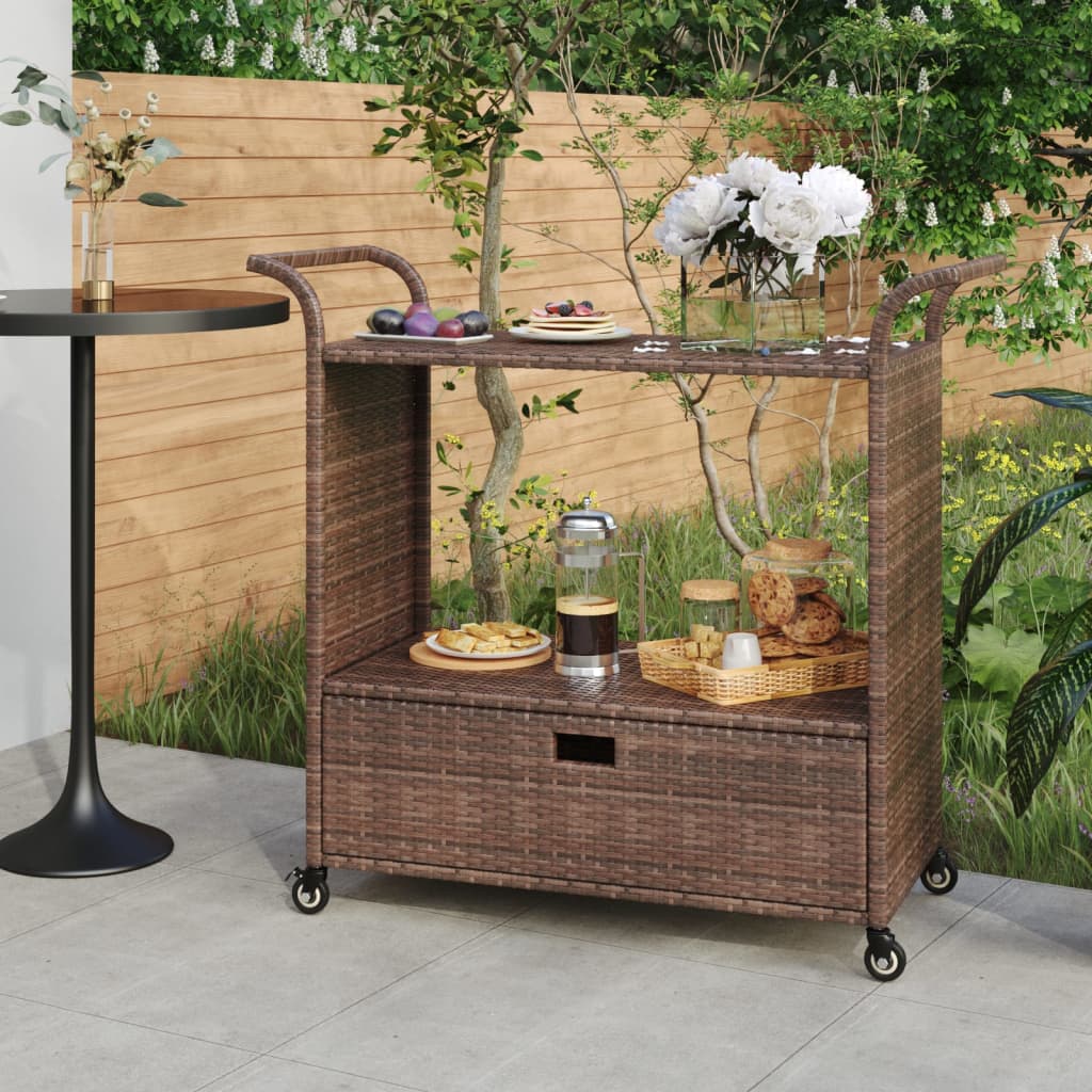 Barvogn med skuffe 100x45x97 cm polyrattan - brun - number 1.