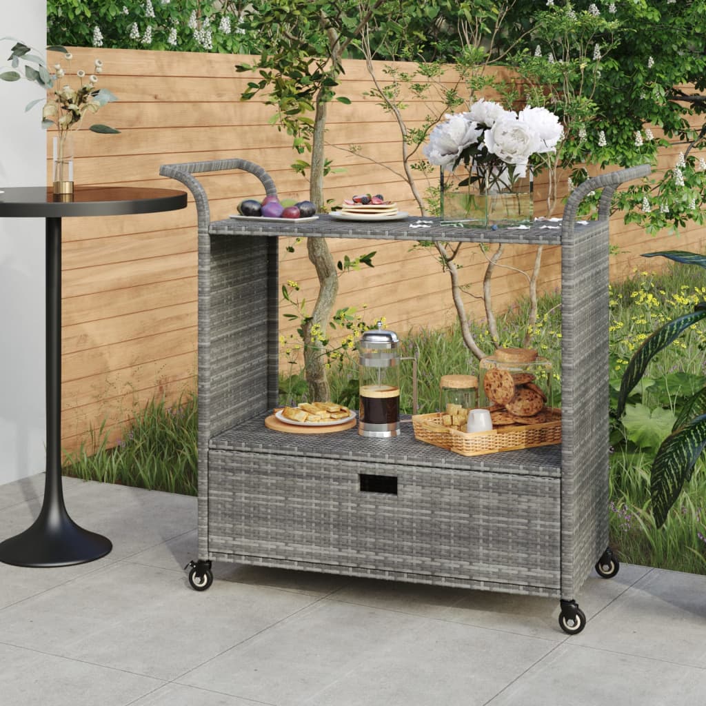 Barvogn med skuffe 100x45x97 cm polyrattan grå - number 1.