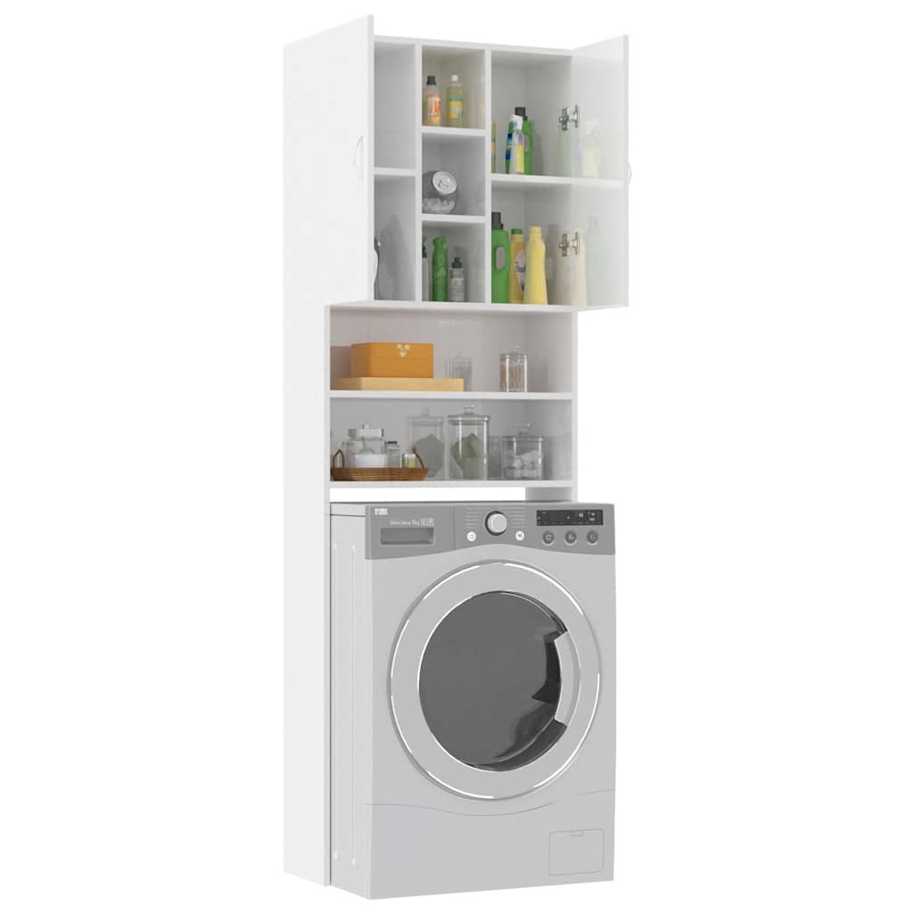 Washing machine cabinet 64x25.5x190 cm white high gloss - number 6.
