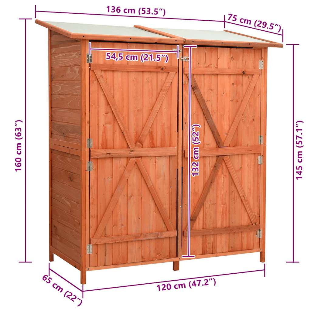 Redskabsskur til haven 136x75x160 cm massivt grantræ - number 10.