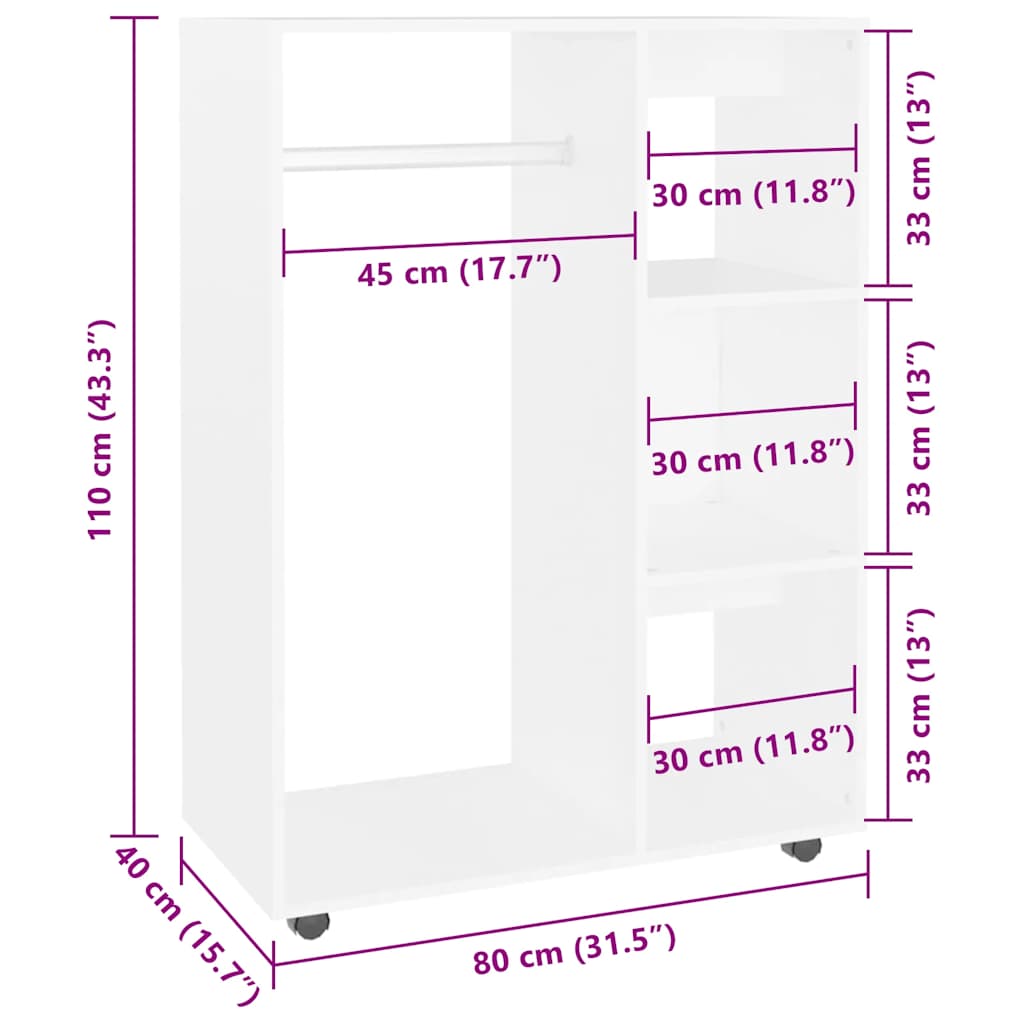 Klædeskab 80x40x110 cm konstrueret træ hvid - number 7.