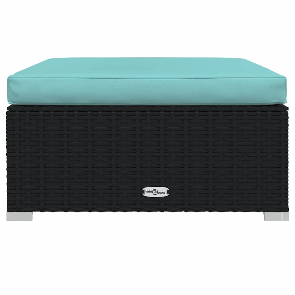 Lounge garnitura za vrt 4 dijela s jastucima poliratan crna - crna i aqua plava, 1, kutni dio + 2x srednji dio + tabure za noge - number 8.
