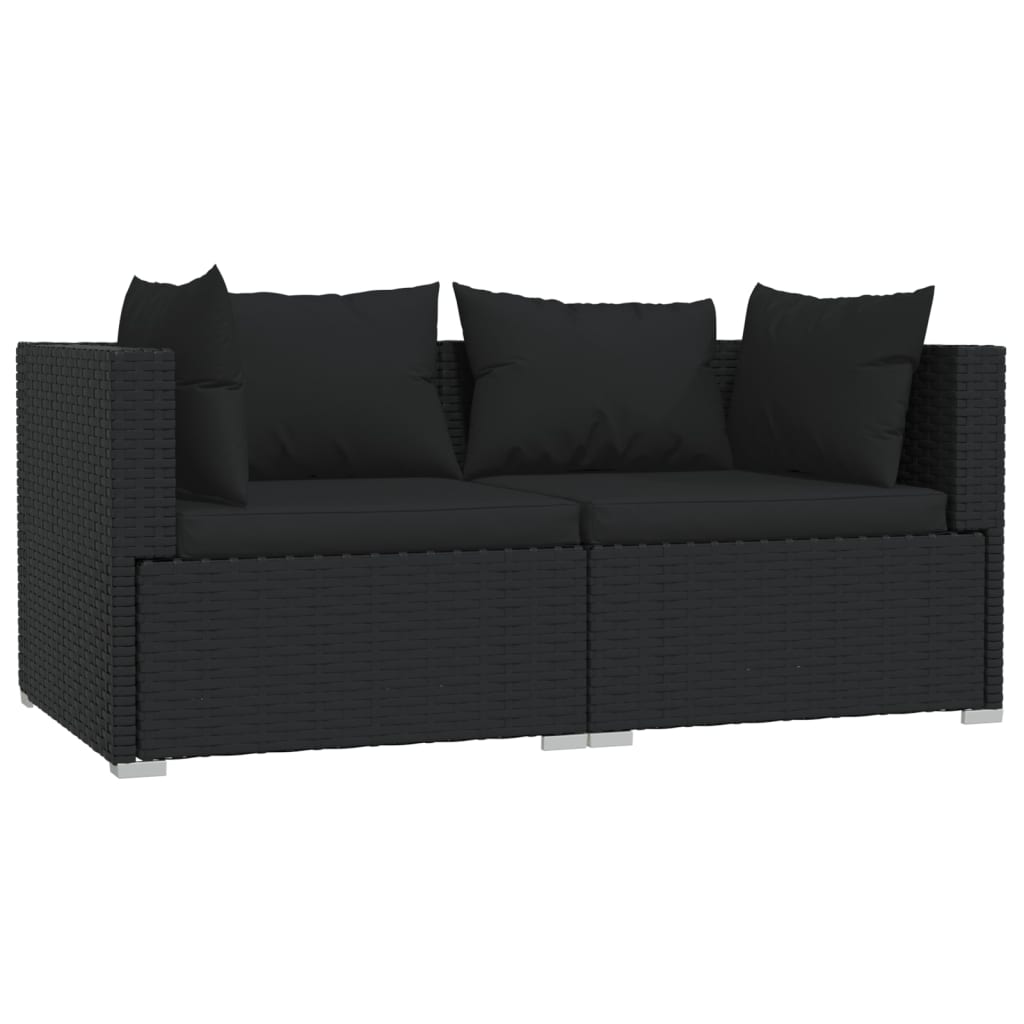 2-personers sofa med hynder polyrattan - sort, 1, 2-sædet, x - number 2.