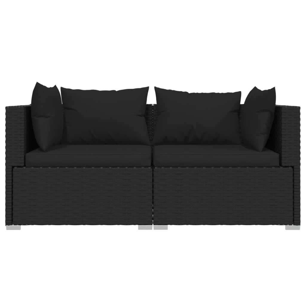 2-personers sofa med hynder polyrattan - sort, 1, 2-sædet, x - number 3.
