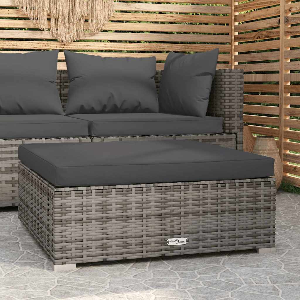 Fodskammel med hynde til haven 70x70x30 cm polyrattan grå - number 1.