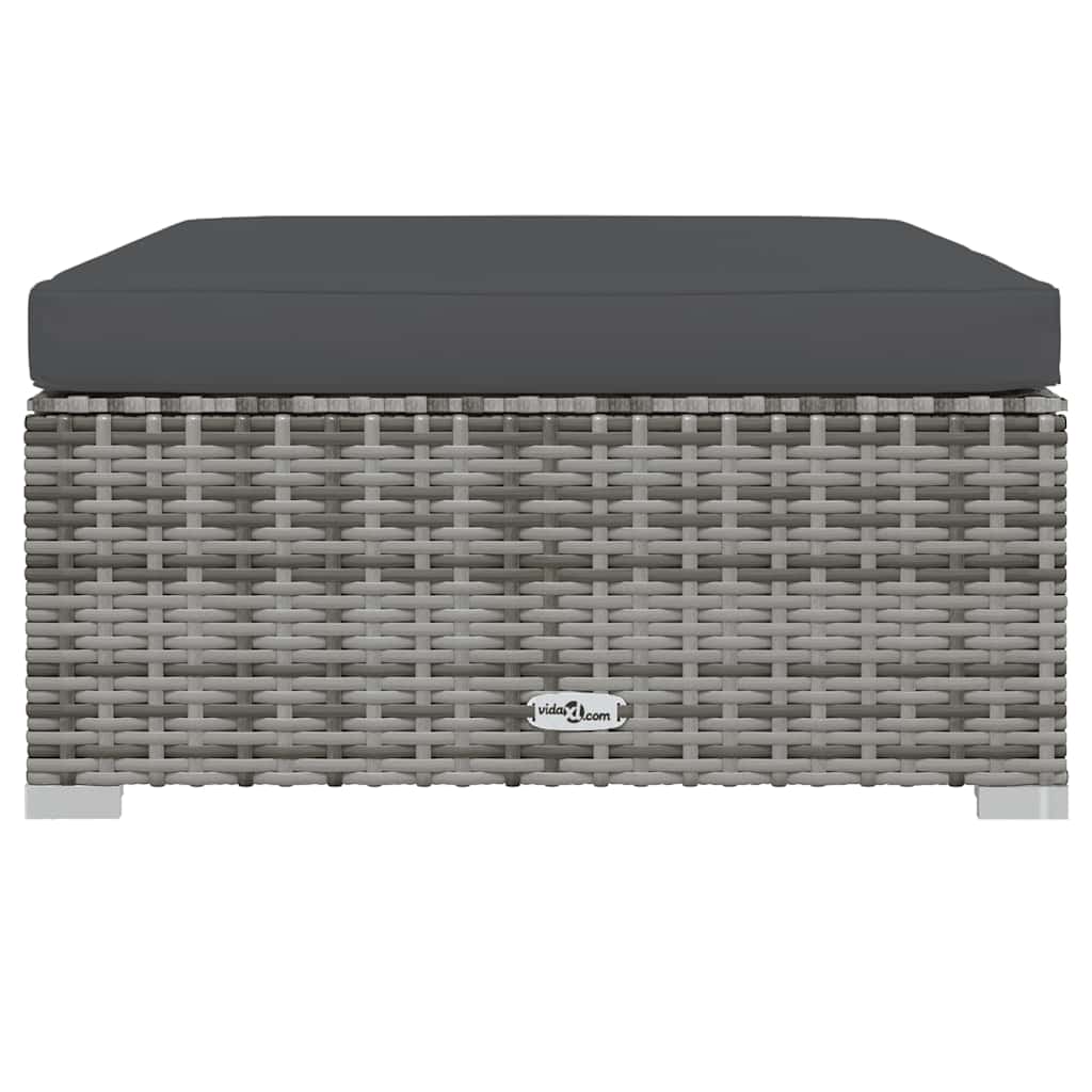 Fodskammel med hynde til haven 70x70x30 cm polyrattan grå - number 3.